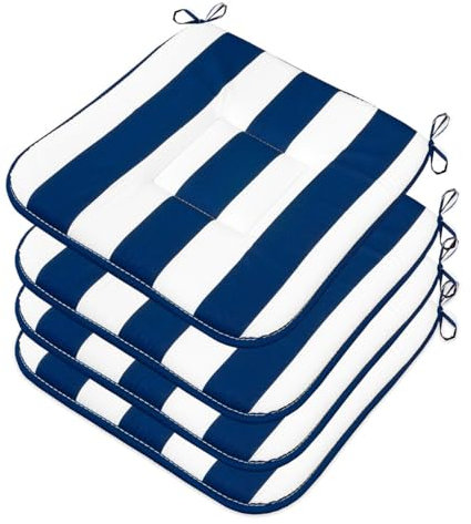 emmevi Juego de 4 cojines para silla de algodón a rayas, acolchados, lavables, suaves, universales, azules