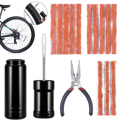 Prebarfun 38 Pièces Kit Réparation Tubeless VTT, Kit Reparation Velo Tubeless, Réparation de Pneu de Vélo pour Réparation Rapide Pneus Vélo Route