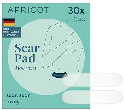 APRICOT 2x Silikon Narben Pad mit Bio-Aloe Vera aus medizinischem 16,5cm x 3,5cm - 30x Wiederverwendbar - Silikonpflaster für Narben, Narbenpflaster Silikon, Kaiserschnitt Narbenpflege OP