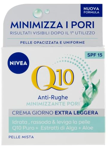 NIVEA Q10 Anti-Falten-Minimizer, Poren-Creme, extra leicht, LSF 15, 50 ml, Anti-Falten-Gesichtscreme, feuchtigkeitsspendende und mattierende Gesichtscreme, Mischhaut mit Coenzym Q10 und Algen- und