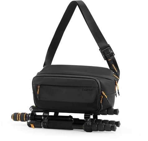 Cwatcun Borsa per fotocamera, borsa fotografica SLR, borsa per fotocamera a tracolla, borsa per fotocamera resistente all'acqua con supporto per treppiede, borsa a tracolla per fotografi, Nero, M