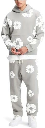 XUEQINGDE DT Jogginganzug mit Baumwollkranz für Herren & Damen 2-Teilig Tracksuit mit Hoodie und Jogginghose Y2K Hip Hop Streetwear Mode Unisex Samtfutter Schaumdruck Trainingsanzug
