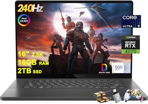 ASUS ROG Zephyrus G16 Gaming Laptop 16 2.5k 2560x1600 OLED 240Hz (DCI-P3 100% 500nits G-SYNC) Intel 16-core Ultra 9 185H 16GB RAM 2TB SSD GeForce RTX 4070 retroilluminato Thunderbolt Win11 w/ICP