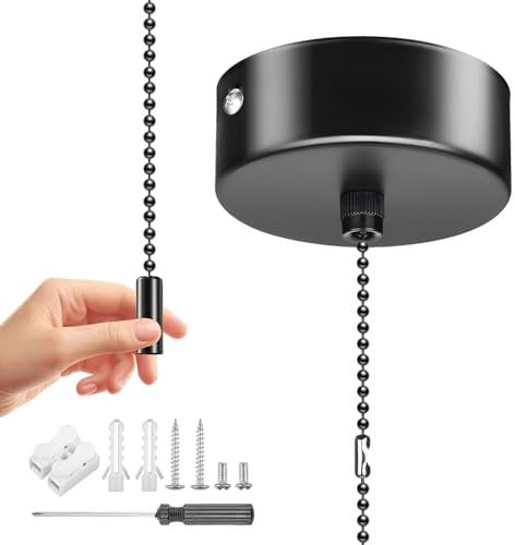 EUIOOVM Bathroom Light Pull Cord Switch Chrome Round Ceiling Light Switch Mounted Chrome Chain Fitting Kit Stylish Bathroom Chandeliers Accessories Pendant Light 150cm Cord Pull String Cylinder Black
