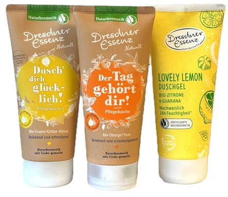 3er Pack Pflegedusche Dusch dich glücklich + Duschgel Bio-Zitrone & Guarana + Pflegedusche Der Tag gehört dir 3 x 200ml