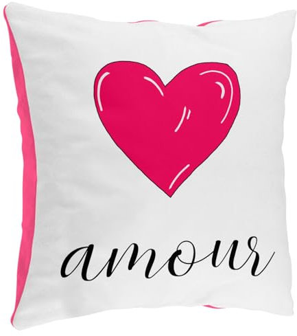 Fabulous Coussin en Peluche Rose - Amour avec Coeur Fushia Dessin Saint Valentin - 40 x 40 cm - Toucher Peluche - Housse et Coussin Inclus