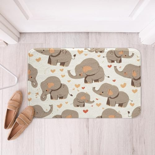 Homemissing Elefant Badezimmerteppich Cute Cartoon Elefant Badematte 40x60cm für Kinder Jungen Mädchen Cute Tier rutschfest Badteppiche Liebe Herz Badvorleger