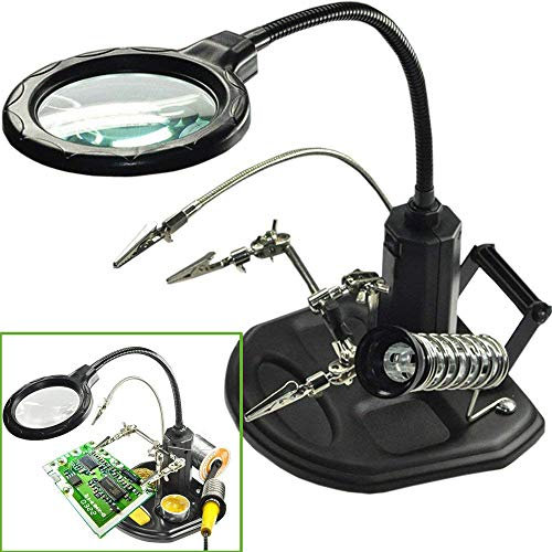 Helping Hands Soldering Magnifier Station - FEITA LED Lighted 2.5X/4X Magnifying Glass Heavy Base with Stand Clamps Clips, Solder Tip Cleaner, Solder Flux - for Soldering, Repair, Hobby and Crafts