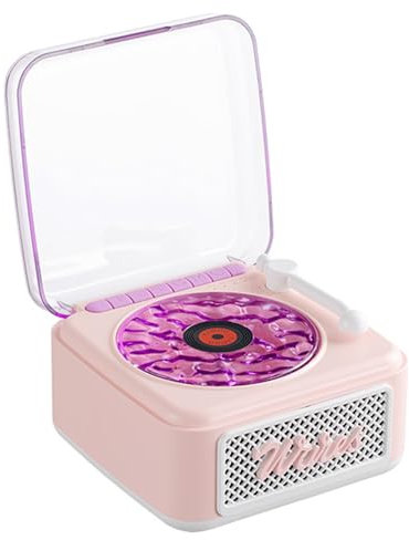 Retro Vinyl Bluetooth Speaker Vintage Waves Vinyl Record Player Style Portable Wireless Speaker with RGB Ambient Lights White Noise Sound Sleep Timer Audio Turntable Support TF Card AUX (Pink)