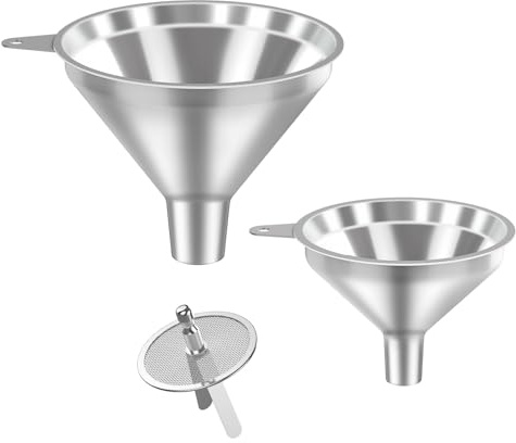 Nomatox 3 Pack Stainless Steel Kitchen Funnel Set,funnels for Kitchen use Filling Bottles, 2 Size Spouts Funnel and Strainer for Filling Different Bottles and Bags