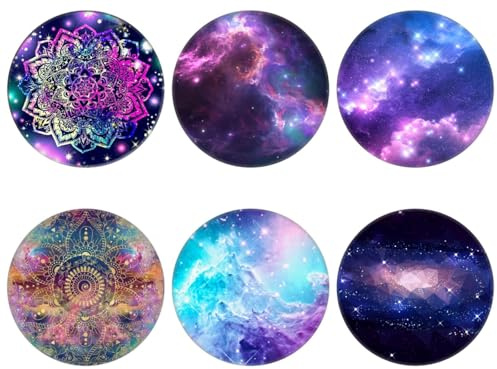 6 Pack Cell Phone Stand，Collapsible Cellphone Finger Grip Holder for Phones - Blue Purple Galaxy Nebula Flower
