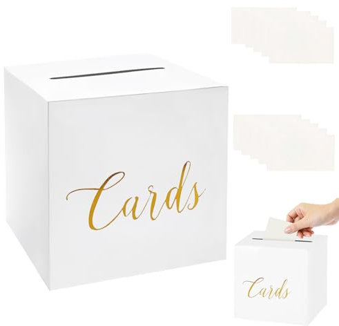 TNSOYCA Kartenbox Hochzeitsbox, Weiß Geschenkkartenbox,mit 10 Stück Grußkarten 22 X 22cm Hochzeitsbox,für Hochzeit Geburtstage Abschlussfeiern Jubiläum Babypartys Partydeko(Weiß)