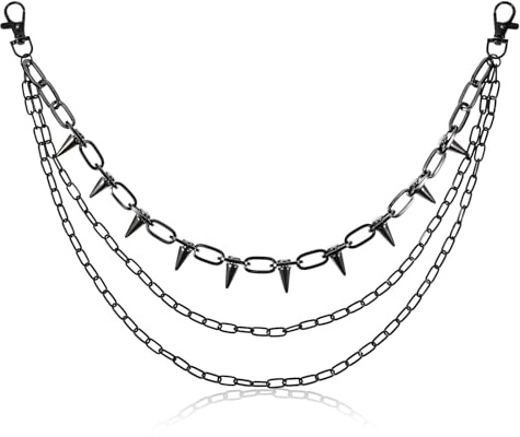 Prasacco Kette Hosenkette, 3 Layer Punk Hosenkette mit Nieten Schwarze Metall Hip-Hop Jeanskette Dekorative Gothic Metallkette für Männer und Frauen