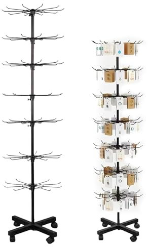 jackfru Verkaufsständer Drehbar 7-stufigers, Ø40cm H-160cm Display Ständer mit Haken, Retail Rotating Stand Schmuck Hakenständer aus Metall für Kette Schal Socken Postkarte (Schwarz)