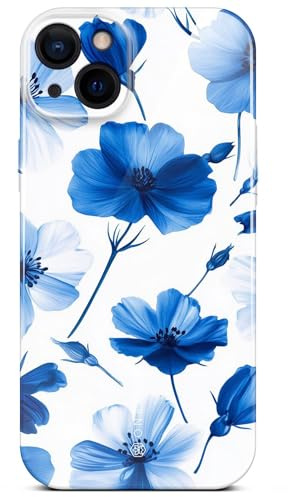 ONEFLOW Flower Cover für iPhone 14 Hülle in Floral Optik, Blumen Designer Case Handy Schutzhülle mit Kameraschutz, Hardcase dünne Handyhülle Blumenmuster, Blau Weiß