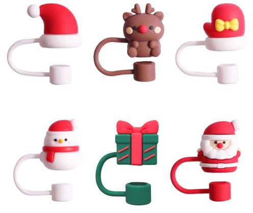 HIXNUG 6pcs Straw Cover 10mm Cartoons Christmas Straw Topper Christmas Tumbler Accessories for Stanley Cup Accessories