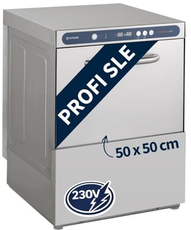 GastroHero Geschirrspülmaschine 50x50, 230 V, Edelstahl PROFI-GSM50SLE | 60 Körbe/Stunde, mit Enthärter & Ablaufpumpe, Reiniger- & Klarspüldosierer, Digital, Made in Europe, 320 mm Einschubhöhe