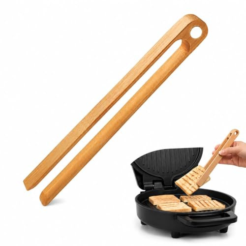 Livawnd Magnetic Bamboo Toast Tongs, Reusable Wooden Kitchen Tongs with Built-in Magnet, Heat Resistant Mini for Cooking, Serving, Toasting & BBQ, Beige