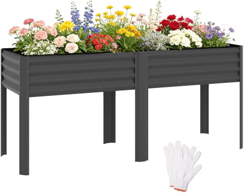 Outsunny Potager sur Pieds en Métal Jardinière 180 x 55 x 80 cm Gris Foncé | Jardinière Surélevée 241L, Barres Renforcées, Tissu Non-Tissé, Carré Potager Surélevé pour Plantes Fleurs Légumes