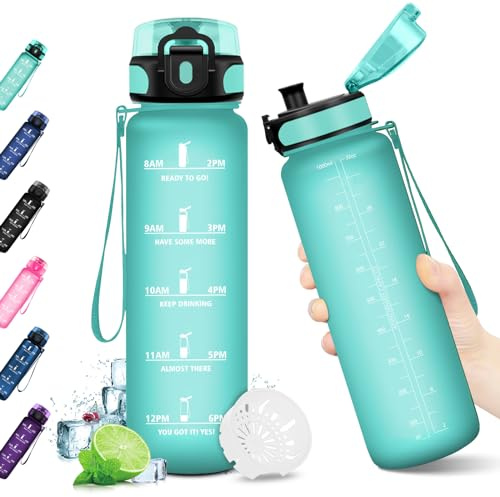 Borraccia 1Litro, Bottiglia con Filtro, Bottiglia a Prova di Perdite, Bottiglia Plastica Riutilizzabile, Borraccia Sportiva con Indicatore del Tempo Motivazionale, Borracce per Palestra, Campeggio