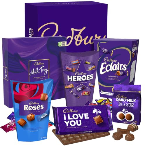 Cadbury I Love You Chocolate Sharing Hamper - Milk Tray, Roses, Heroes, Dairy Milk Buttons. Gift for Birthday, Anniversary, Valentine's Day