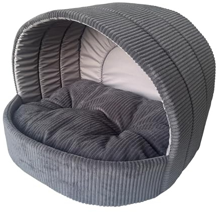 Extrasen Hundehöhle und Katzenhöhle 63 x 53 cm - Weiches Hundebett und Katzenbett mit Cord-Struktur - Kuscheliger Rückzugsort für kleine Hunde, Welpen und Katzen - Anthrazit