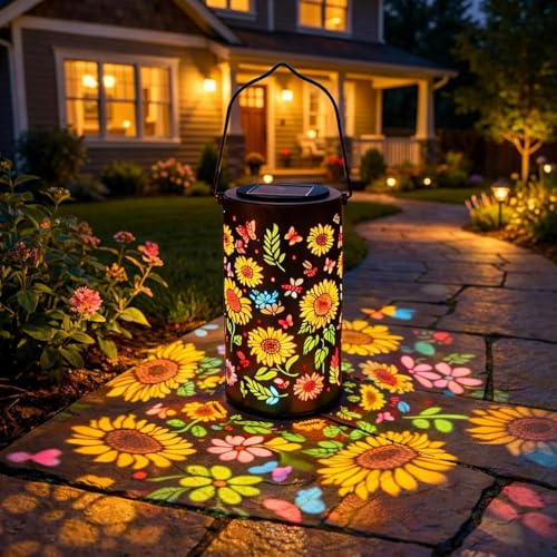 Eznaobo Colorful Sunflower Solar Garden Lantern,sonnenblumen Laterne Im Freien Wasserdicht IP65, Metall Gartenleuchten Für Außen Garten Draußen Balkon,geschenk Frauen Mutter (color
