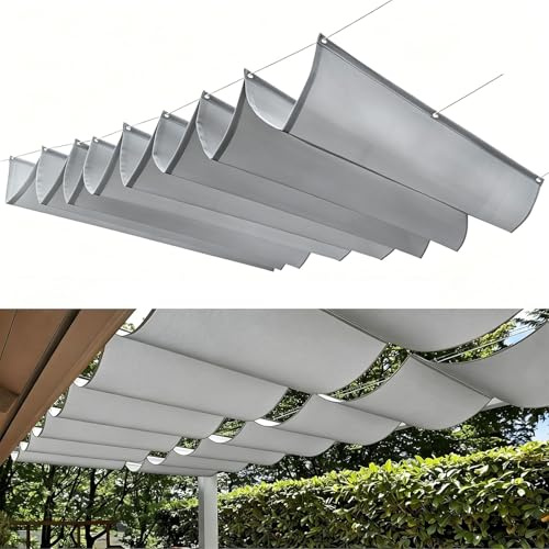 Retráctil Ondulada Toldo Vela 260 x 400 cm Impermeable Toldos Protección UV Forma de U Tela para Sombras Corredizas Pabellón Toldo de Pérgola Retráctil para Jardín, Gris Claro