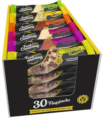 Food Connections Luxury Mix Flapjack Bars (Box of 30x 100g Bars) | Individually Wrapped Flapjacks, Pack of 30 in 6x Flavours: Bakewell, Chocolate Chip, Choc Caramel, Chocolate, Oat & Yoghurt