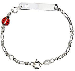 AKA Gioielli® - Bracelet d'Identification Nom Enfants Argent 925 avec Coccinelle, Cadeau Bébé Fille