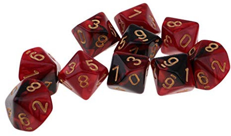 10er-Set Doppelfarbige 10-Seitig D10 Würfel Spielwürfel 16mm Würfelset, Rot + Schwarz