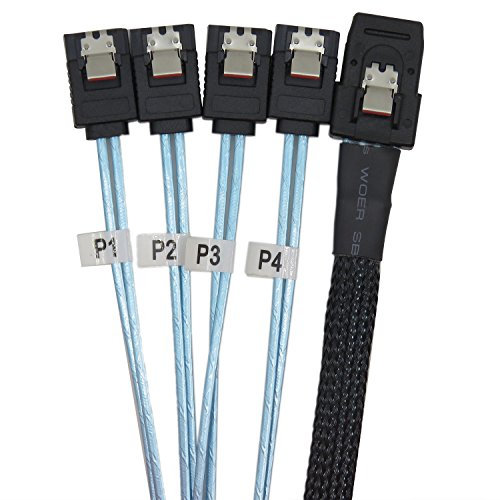 CABLEDECONN 0.75M Internal SFF8087 Mini SAS 36pin Male W/Latch to SATA 7Pin Female (X4) Forward Breakout Cable (8087 to 4sata 0.75m)