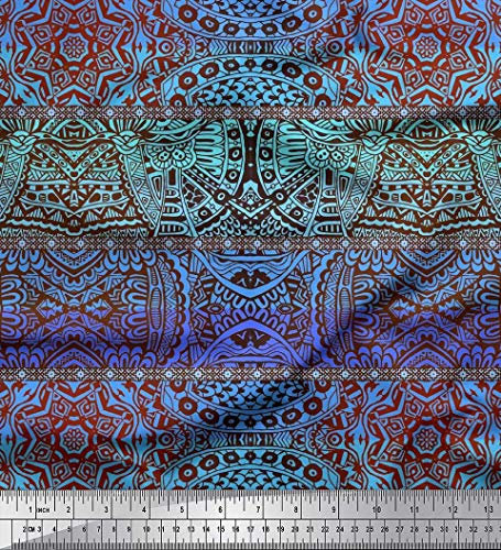 Soimoi Blau Baumwolljersey Stoff Streifen & Mandala Kaleidoskop Stoff Drucke Meter 58 Zoll breit