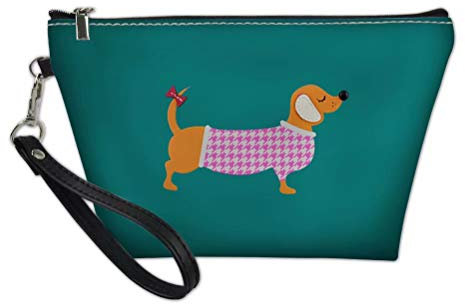 chaqlin Make-up-Taschen, süßer Dackel-Druck, Reise-Kosmetiktasche, Bürstentasche, Kulturbeutel, tragbare Tasche für Frauen und Mädchen, Schwarz