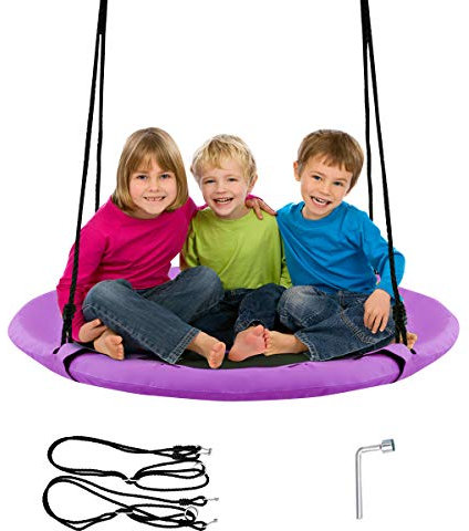 Costway Balançoire Nid d'Oiseau Ronde Ø 100CM, Charge Maximal 150KG, Balançoire Extérieure pour Enfants et Adultes, Hauteur Réglable de 100 à 160CM (Violet)
