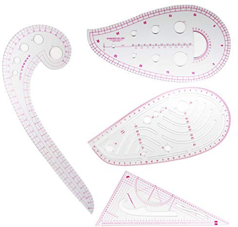 Muster-Nählineal-Set, 4 Stile, Kunststoff, französisches Kurvenlineal, metrische Kurvenlineale für Designer und Schneider, perfekt zum Zeichnen, Basteln, Nähprojekte und Heimwerken von Sunenlyst (Stil