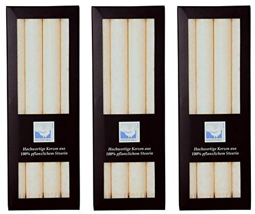 Stearin Stabkerzen, Elfenbein, 25 cm x 2,2 cm, 12er Set, Leuchterkerzen/Bio - Kerzen