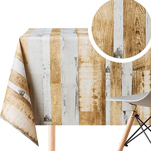 Tischdecke aus Holz, rustikale Planke, abwischbar, rechteckig, 200x140 cm, bis zu 6 Sitzplätze, wasserdicht, Vinyl, PVC, Kunststoff, Tischdecke, Garten, Küchentischdecke, braun, grau, Holzbrettmuster
