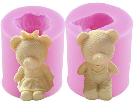 Molde de silicona para osito de peluche 3D, para uso en forma de vela, para gominolas, fondant, pasteles, chocolate, decoración de cupcakes (2 unidades)