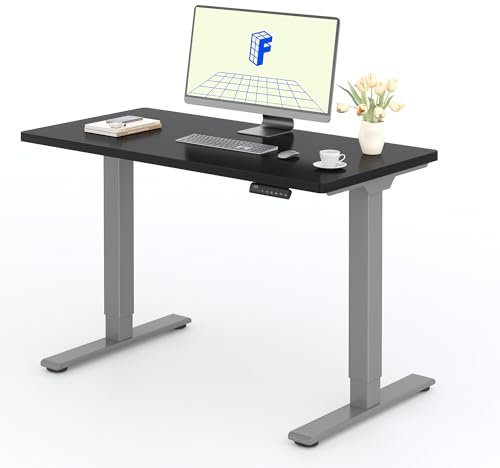 FLEXISPOT Höhenverstellbarer Schreibtisch mit 2 Motoren & 25MM einteiliger Tischplatte,ergonomischer Bürotisch - 120 x 80 cm Schwarz, graues Gestell