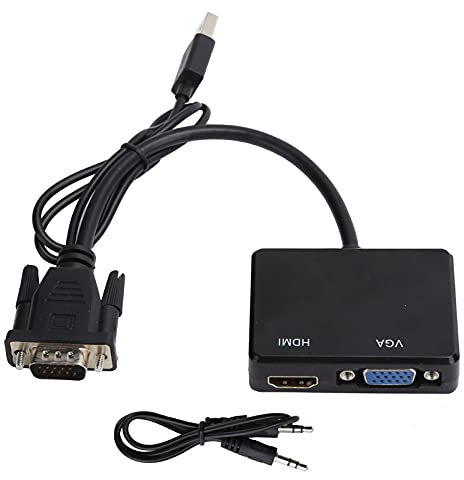 Adaptateur VGA vers VGA HDMI, Adaptateur VGA vers HDMI VGA Convertisseur Splitter Support Adaptateur Double Affichage pour DVD Blu-Ray DVD PS3 X360 Box et Autres Appareils(Noir)