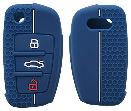kwmobile Coque clé de Voiture Compatible avec Audi Clé 3-Touches Accessoire clé Voiture - Protection étui Souple en Silicone - Bleu foncé-Blanc