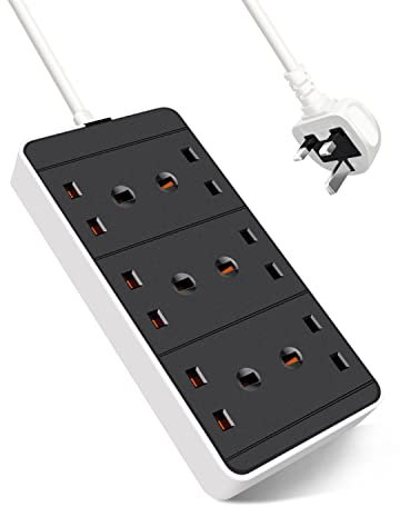 EXTRASTAR 6 Way Extension Lead 5M, 6 Plug Extension Socket Max 3120W, 13A UK Power Strip for Home Office School