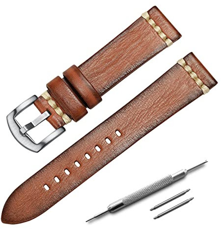 ADDIESDIVE Retro Handgemacht Rindsleder Uhrenarmband Herren Handgefertigtes Gemüse gegerbtes Leder Uhrenarmband schwarz blau orange Retro Ersatz Uhrenarmbänder 20mm 22mm Armband