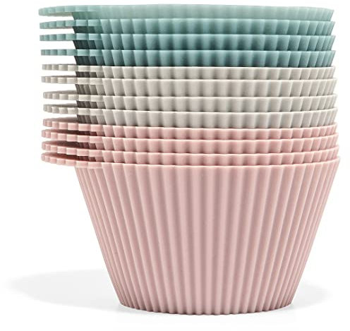The Silicone Kitchen Reusable Silicone Baking Cups Silicone Muffin Liners for Cupcakes, BPA Free, Jumbo, 12 Pack, Pink Gray Blue