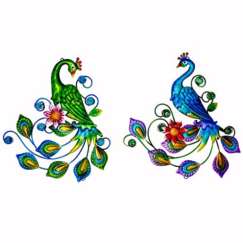 J-Fly Wanddekoration aus Metall, Motiv: Pfau, tropischer Outdoor-Vogel-Wanddekoration, 27,9 cm