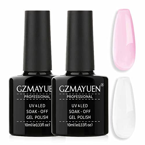 GZMAYUEN Gel Nagellack Milchig Weiss Milchig Weiß Rosa Schellack Nagellack Set 10ML Milchig Jelly Gel Transparent Weiß Farbgel für Gelnägel UV Gellack Shellac Gel Polish 2Pcs
