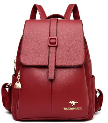 NICOLE & DORIS Rucksack Damen Klein Handtasche Rucksack Anti Diebstahl Wasserdichter Rucksäcke PU Leder Schulrucksack Cityrucksack Daypack für Reisen Freizeit Arbeit Rot