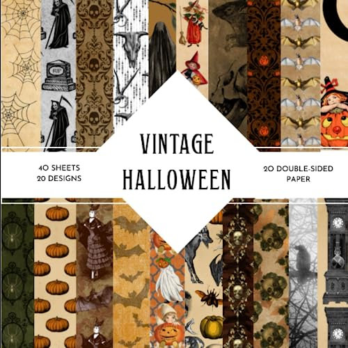 Vintage Halloween Scrapbook Paper: | 8,5 x 8,5 size | 40 patterned double sided sheets (20 designs) | Vintage Halloween Themed Collection | Vintage Halloween Craft Paper |