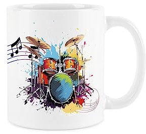 Purely Home Drums Mug - Colourful Musical Drum Kit Instrument Abstract White Tea Coffee Gift Present Mug